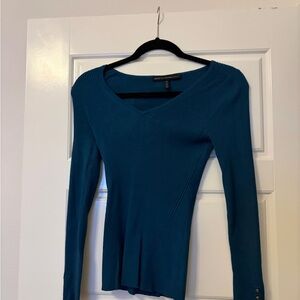 White House Black Market Teal Long Sleeve Ribbed Top